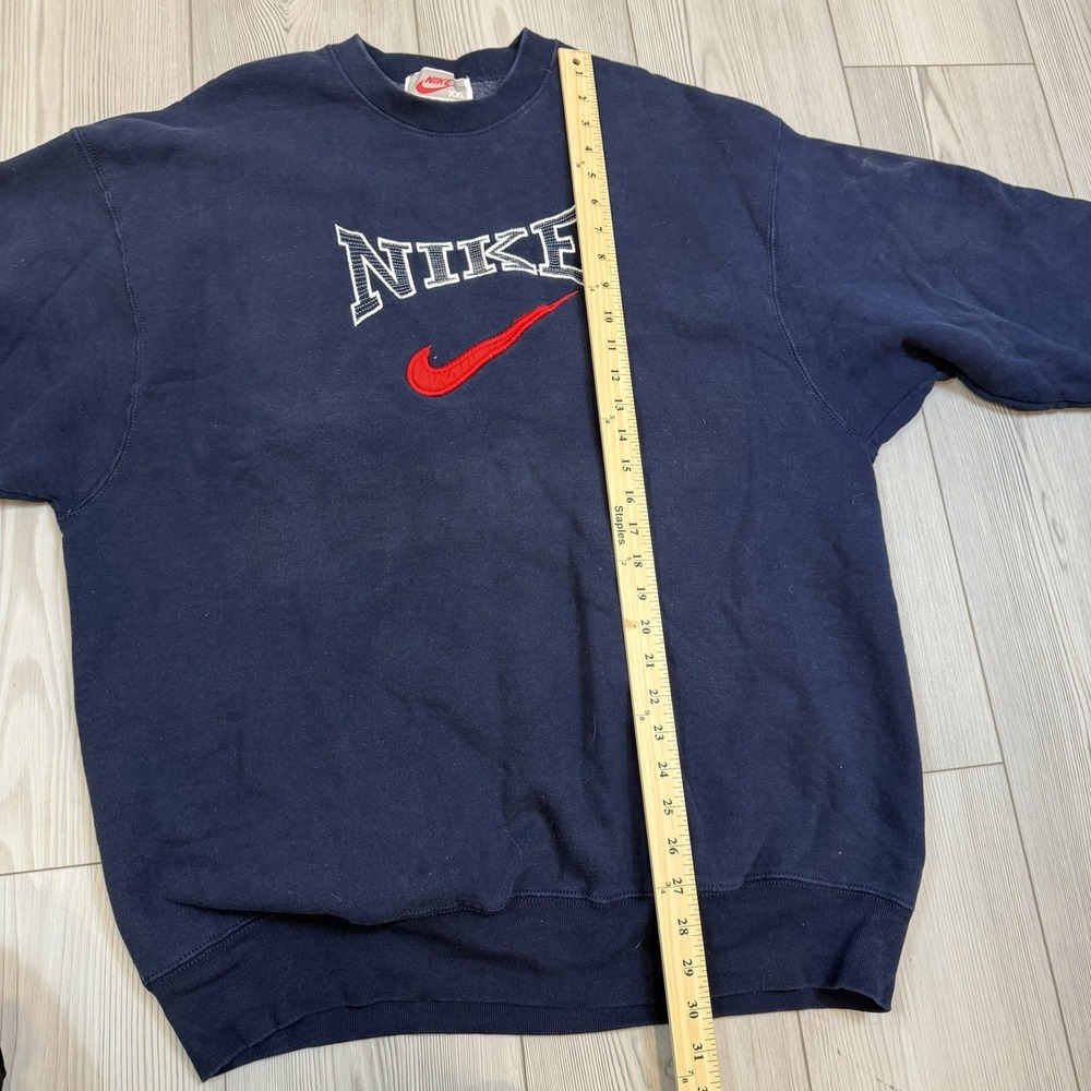 Vintage Nike Mens XXL Big Swoosh Embroidered Spell Out Pullover Sweatshirt Navy - Picture 7 of 10